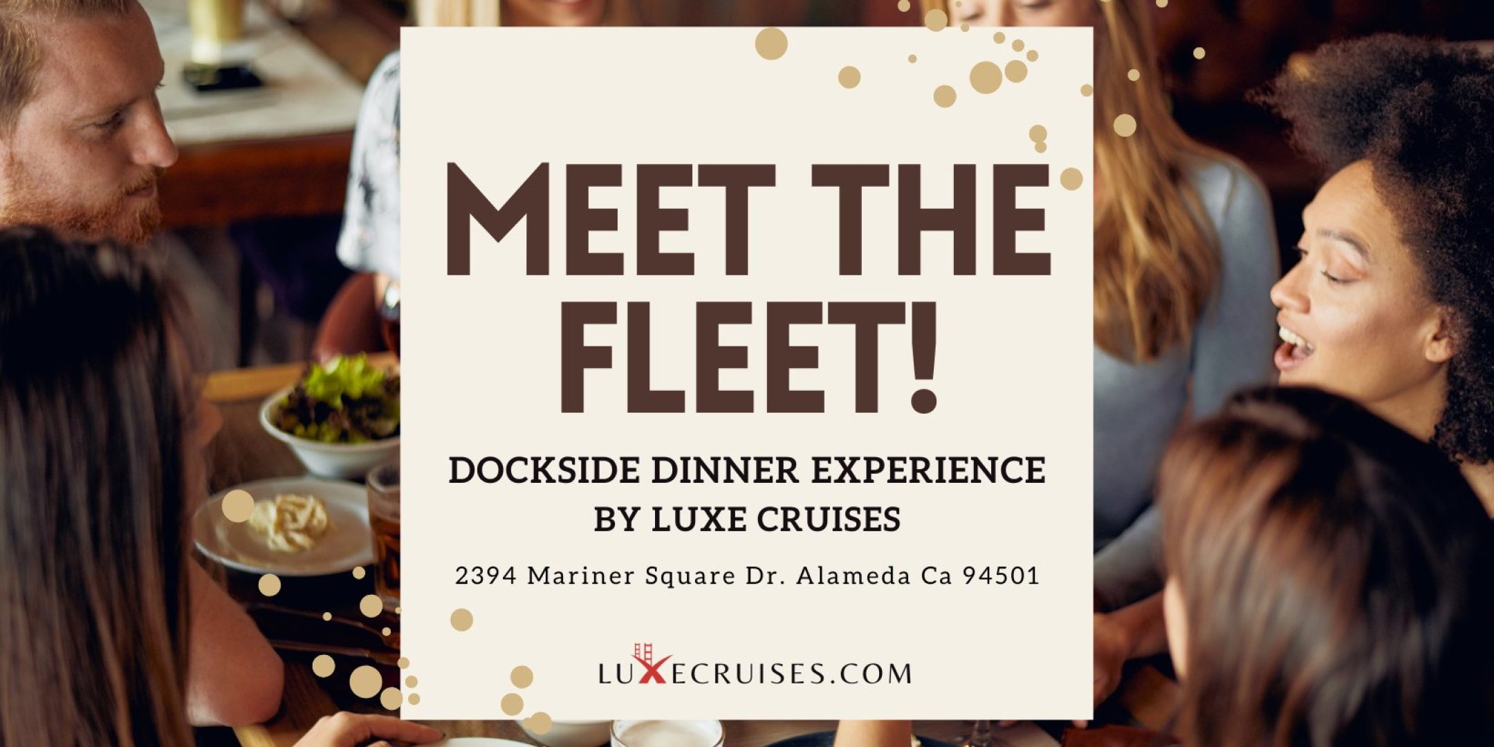 Get ready to relax and socialize while enjoying delicious buffet dinner by LUXE Cruises and Events